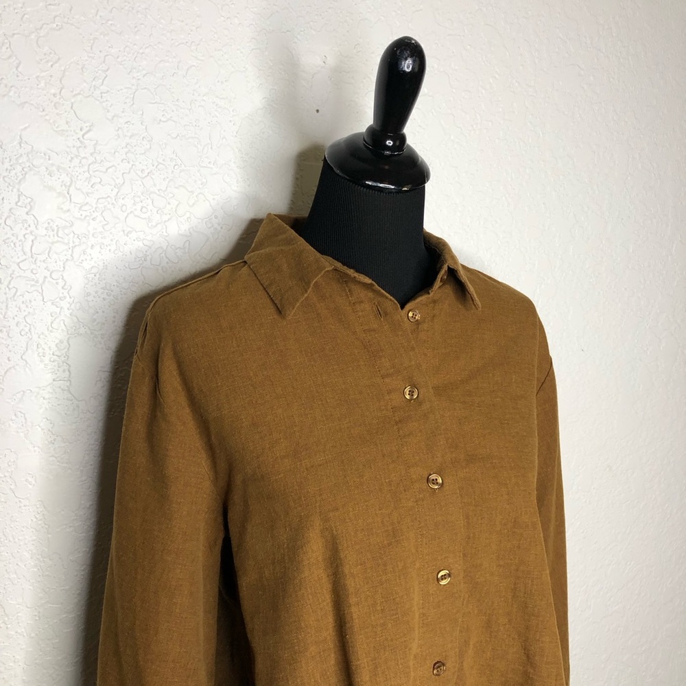 Velvet Heart caramel golden brown linen button down top size Medium - Picture 2 of 15